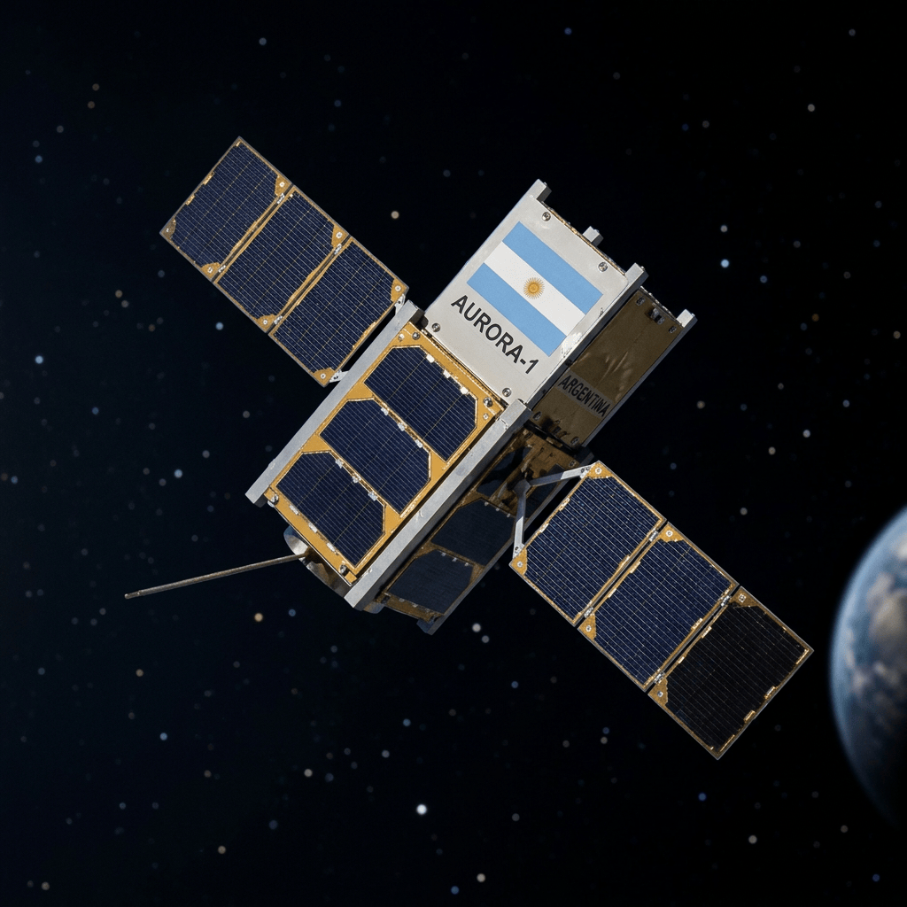 Rocket launches carrying Aurora 1, Argentina’s nanosatellite, above a cheering crowd